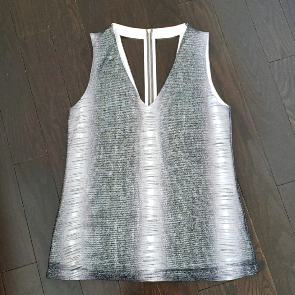 Sleeveless Metallic Silver V-Neck Tank Top